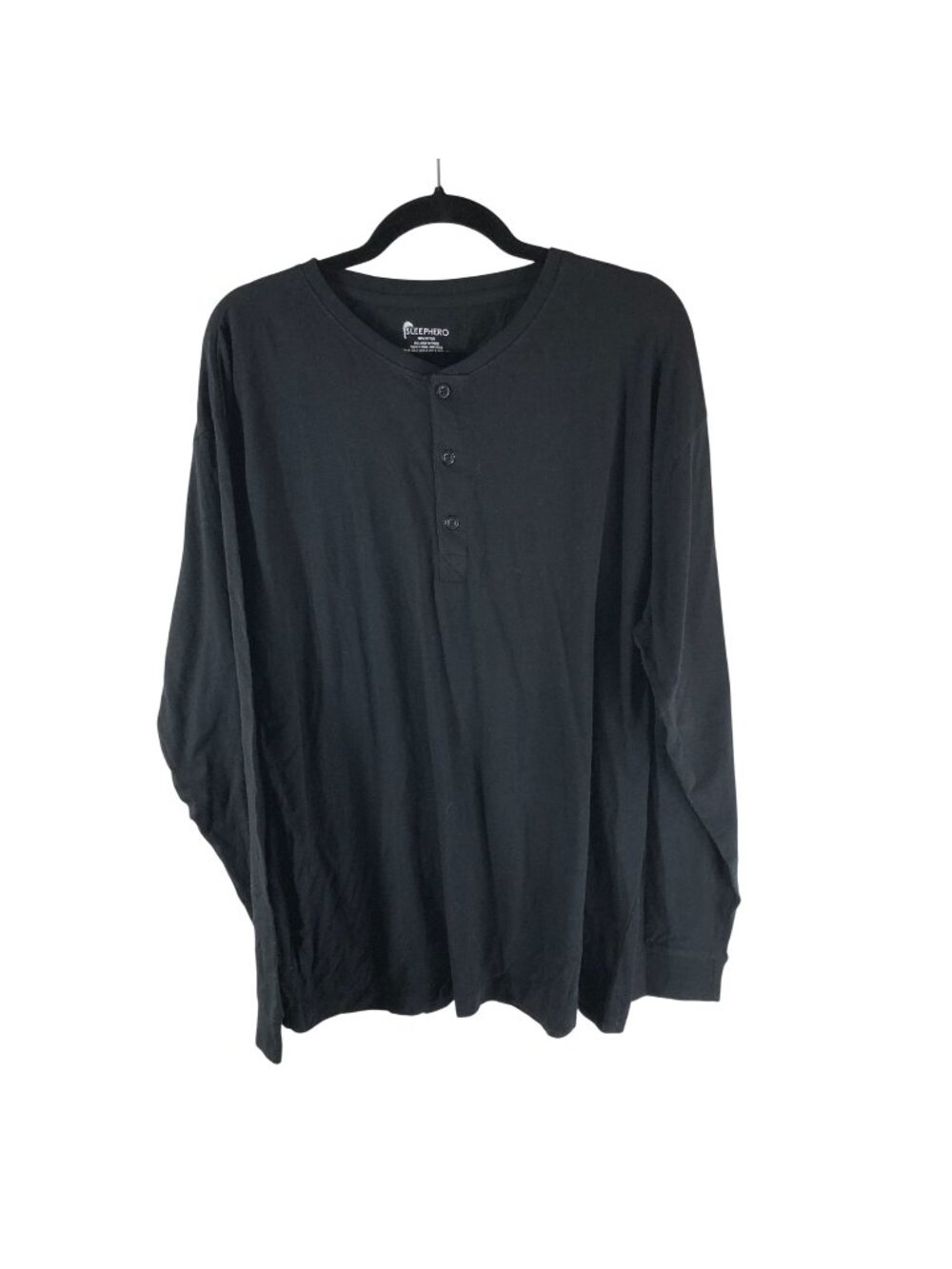 Sleephero Mens Henley T Shirt Long Sleeve Cotton Black XL